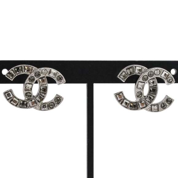 CHANEL Authentic Silver Logo Earrings